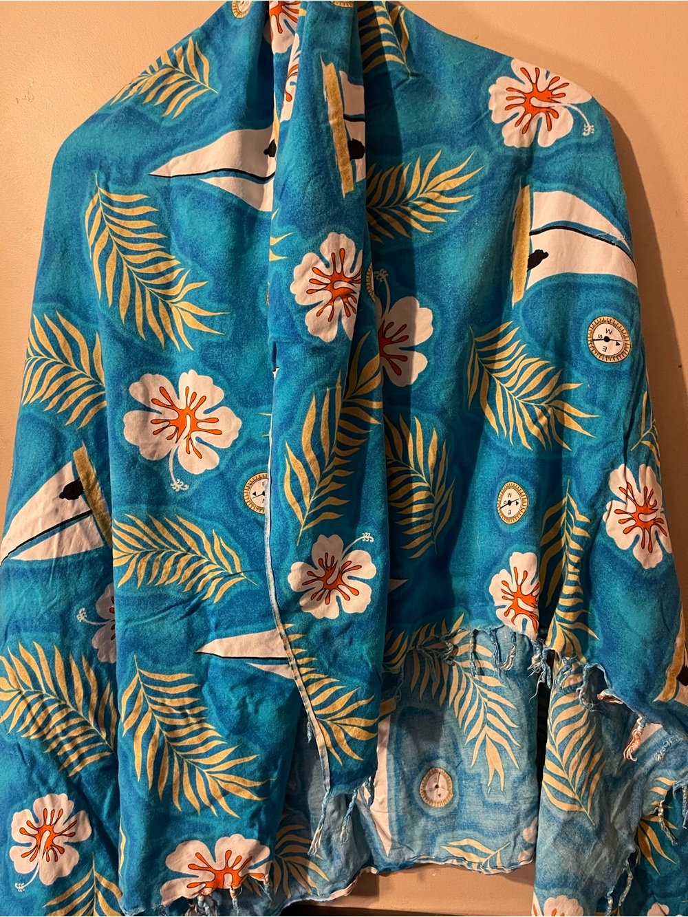 Easy Wear By Empress Tropical Sailboat Hibiscus Rayon Beach Sarong Wrap OS